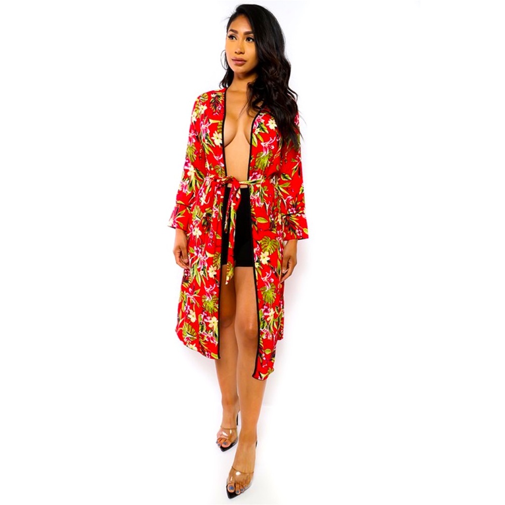 Red Floral Cover Up